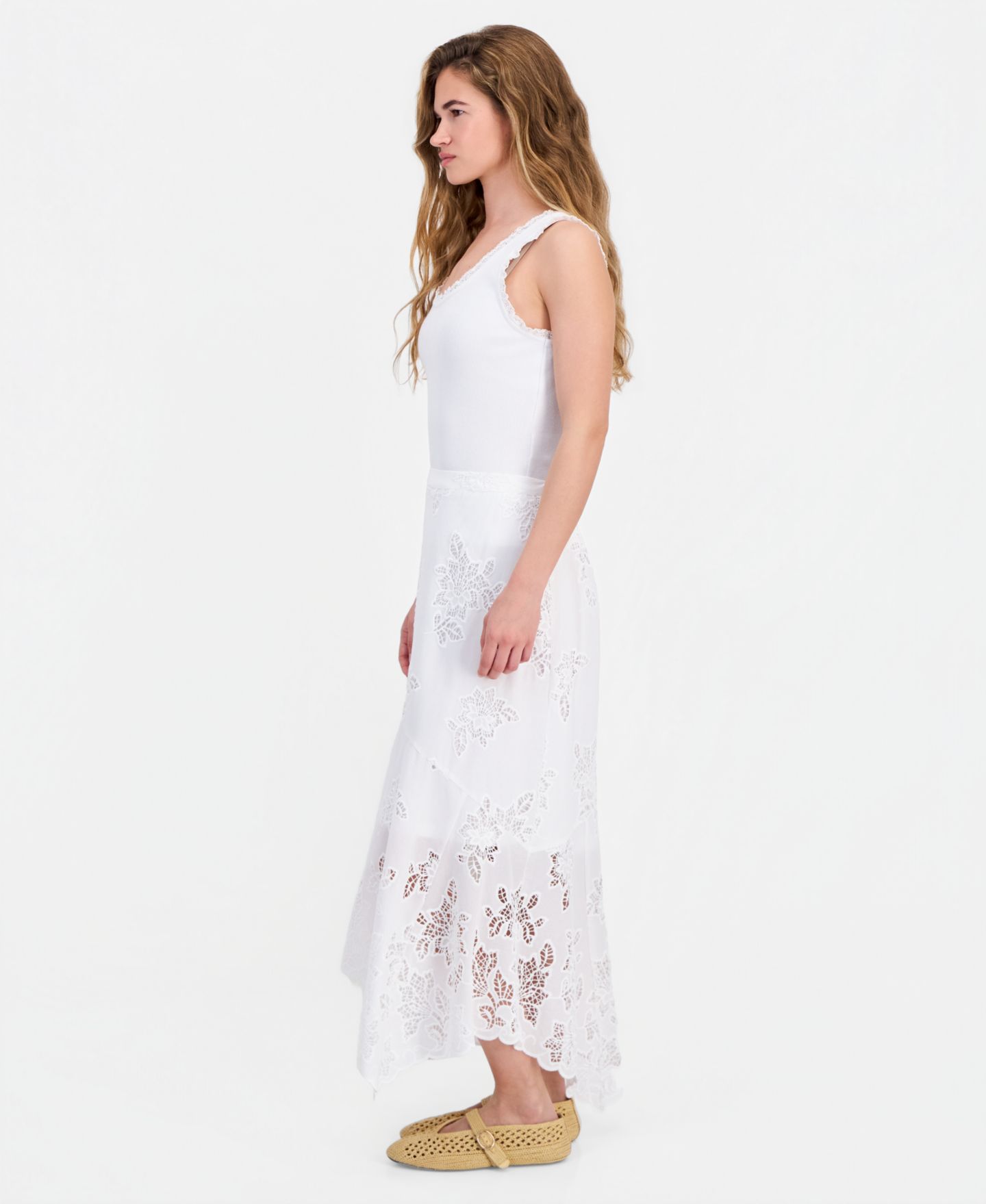 Женская юбка And Now This Petite Asymmetric Floral Cutwork Pull-On, цвет: Белый — фото 4