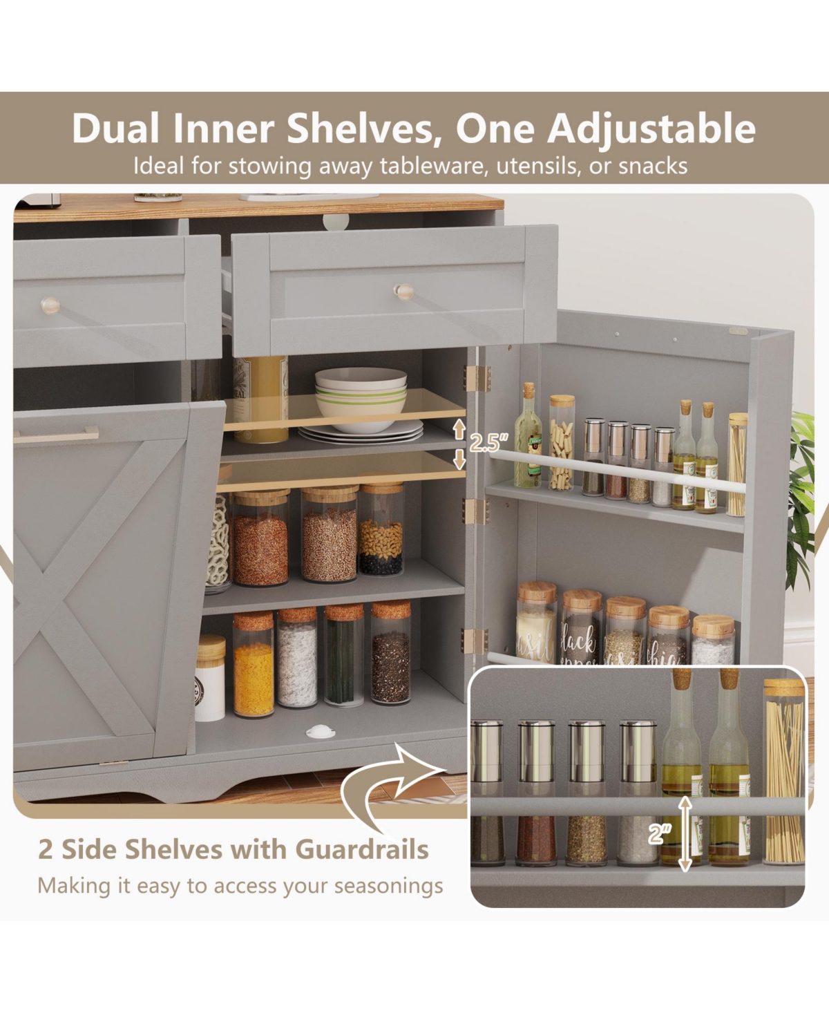 Sugift Tilt Out Trash Can Cabinet with Power Outlets and Shelf