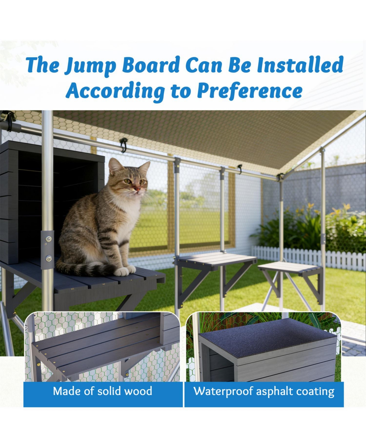 Zeus and Ruta 3 x 2/6 m Outdoor Metal Cat Cage With Diy Solid Wood Platform Double Safety Lock and Waterproof Tarp