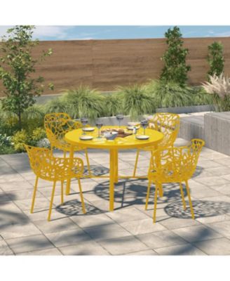 Devon Patio Dining Arm-Chair Set of 4 Aluminum Stackable Design Side Chair, Weather Resistant Metal Chair, UV Protected