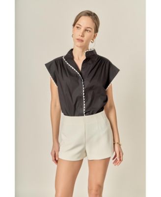 Women's Contrast Scallop Trim Ric Rac Short Sleeve