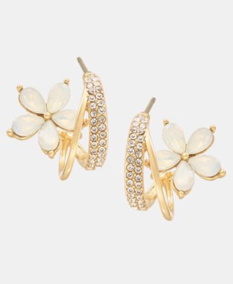 Pav&eacute; & Stone Flower Split Hoop Earrings