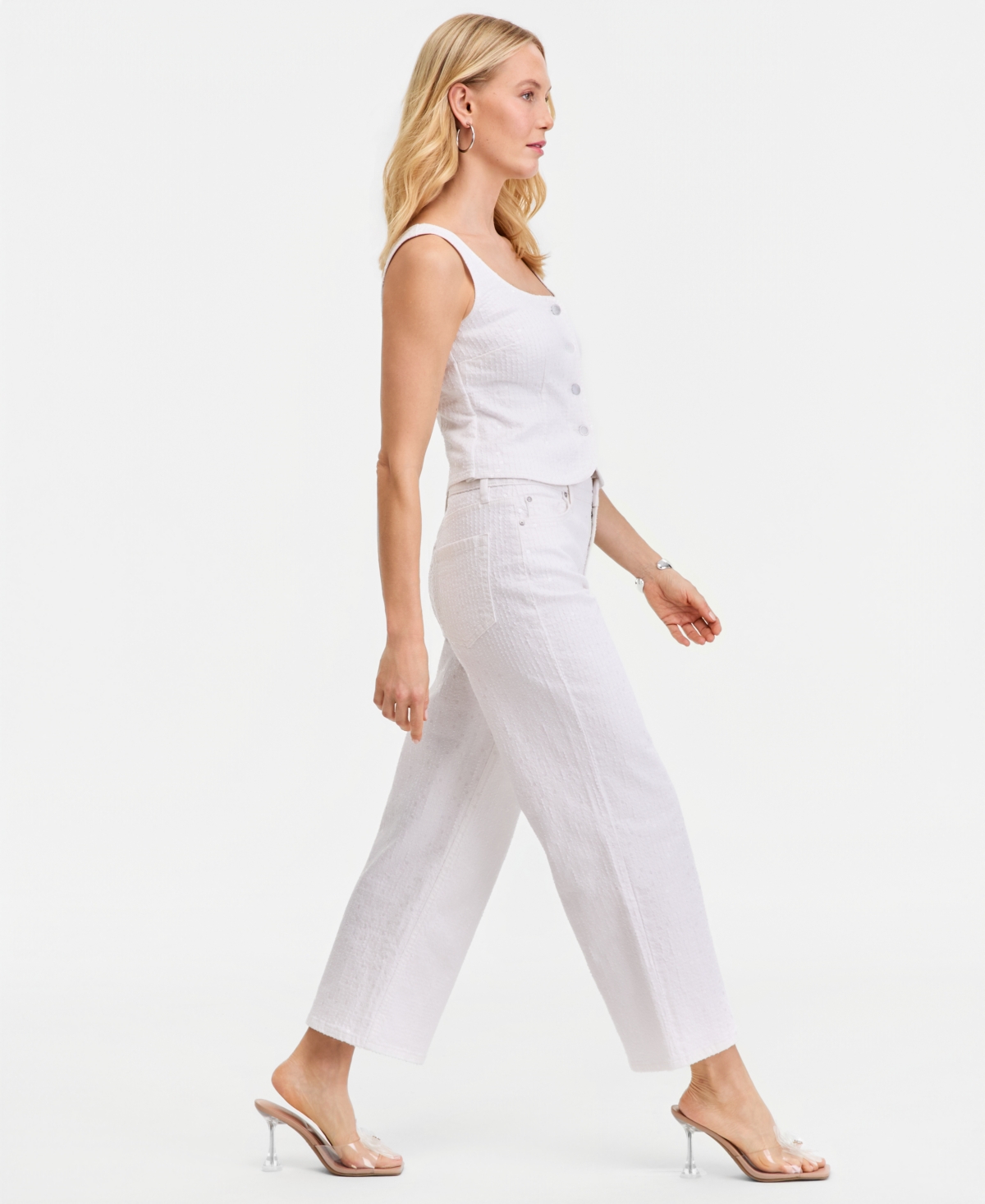 I.n.c. International Concepts Women's Wide Leg Sequin Embellished Ankle Jean, Macy's Exclusive