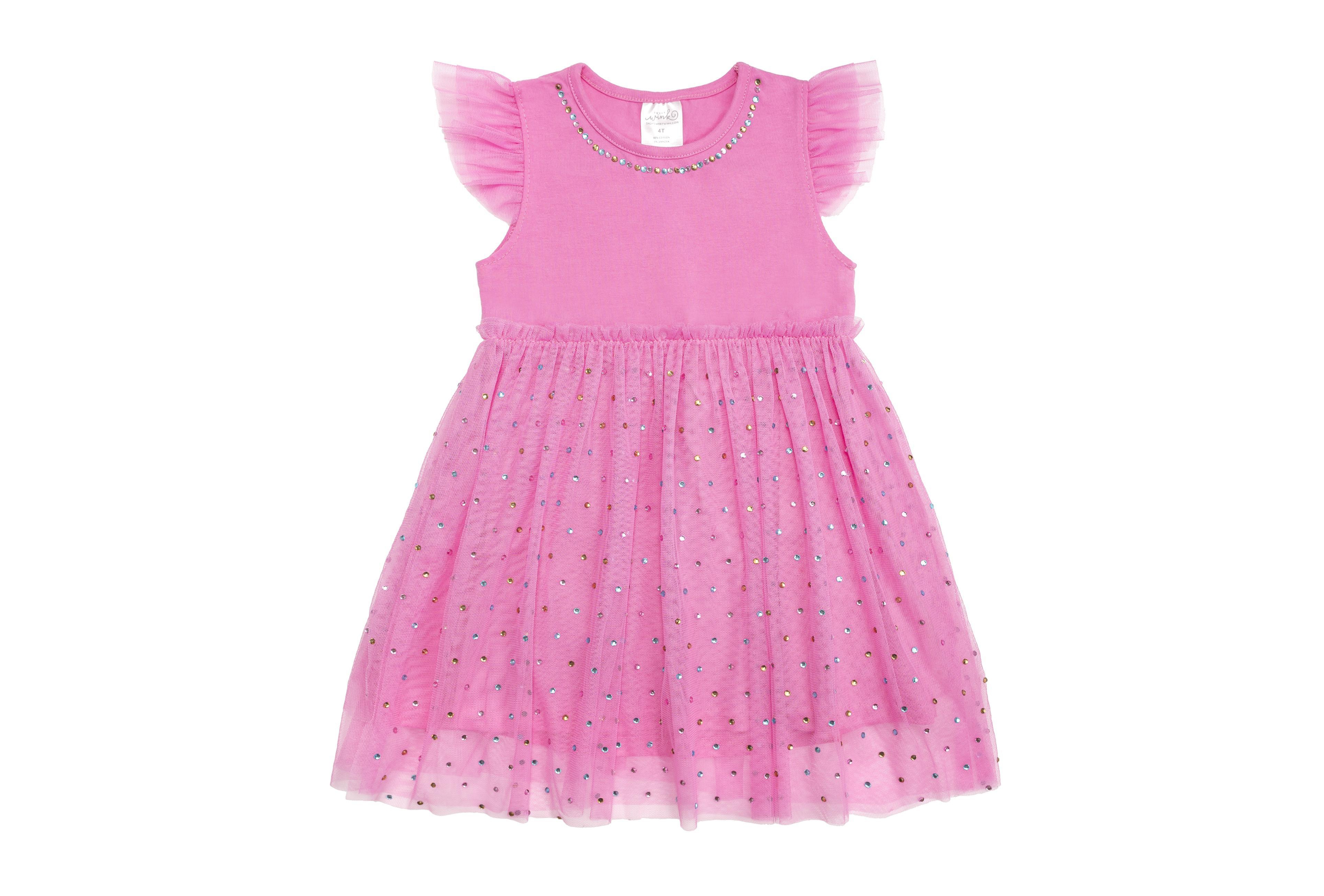 Sweet Wink Girls Raspberry Rhinestone Short Sleeve Tutu Dress