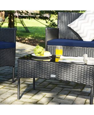 4PCS Patio Wicker Furniture Set Coffee Table Cushions