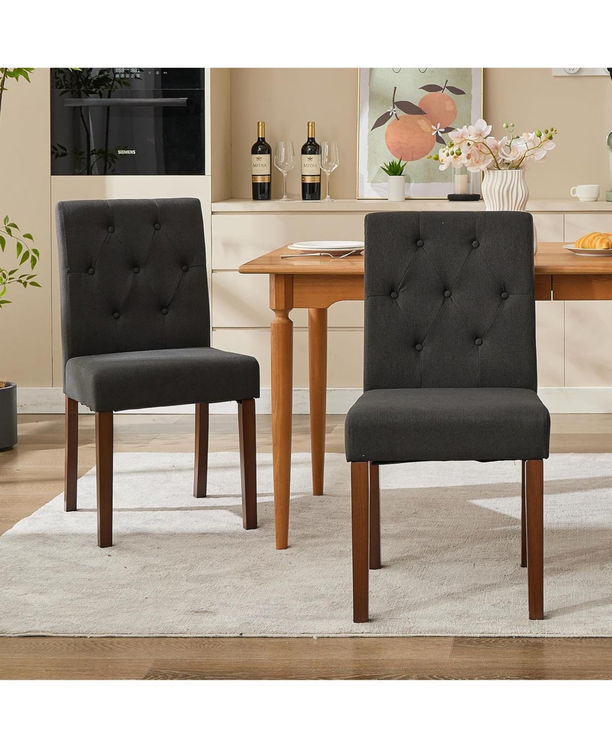 gaomon Parsons Button Tufted Dining Chairs Set of 2, Upholstered Fabric Kitchen with Wood Legs and Padded Seats, Living Room Furniture