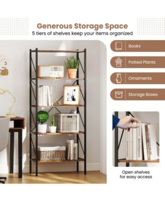 5 Tier Open Shelf Bookcase with Heavy Duty Metal Frame