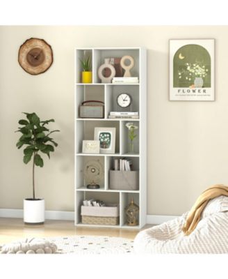 Tall Five Tier Geometric Bookshelf with Ten Storage Cubes