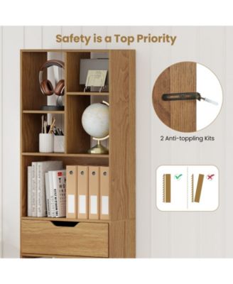 Tall Freestanding Bookcase with Drawer and Ten Cube Storage