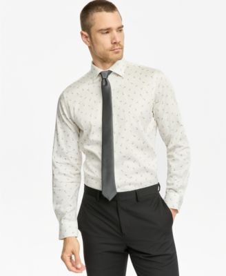tie bar dress shirts Mens Beige Square Plaid Collar Bar Shirt Flip Cuffs Matching Tie Set DN135M