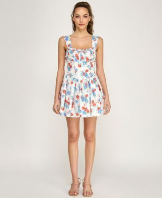 Juniors' Sweetheart Neck Floral Dress