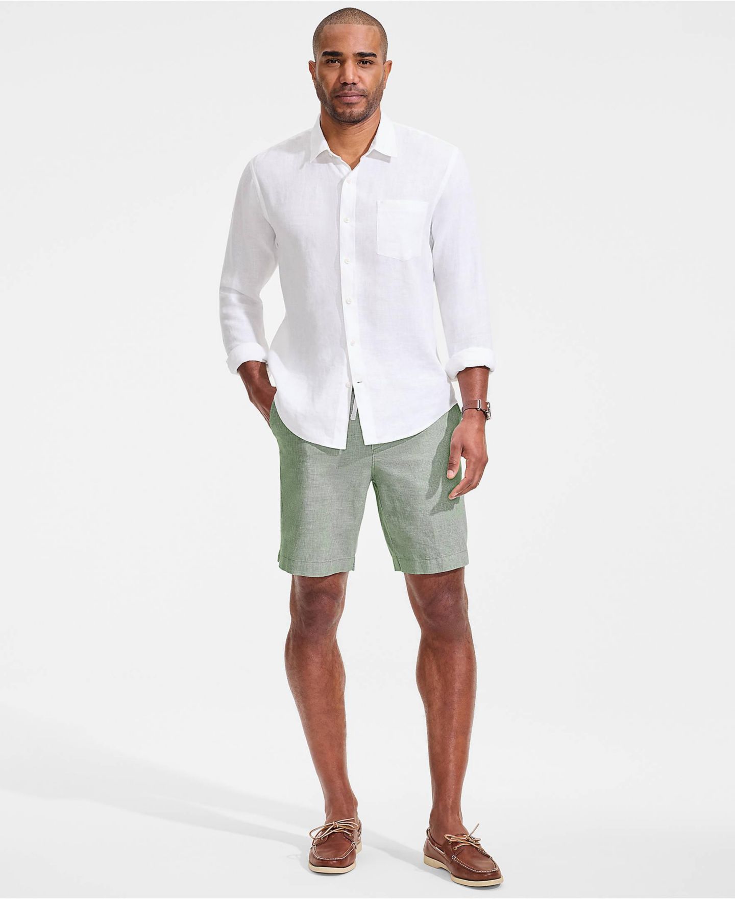 Мужские шорты Lands' End 9" Linen Blend Pull On Deck Short, цвет: Pale Eucalyptus — фото 4