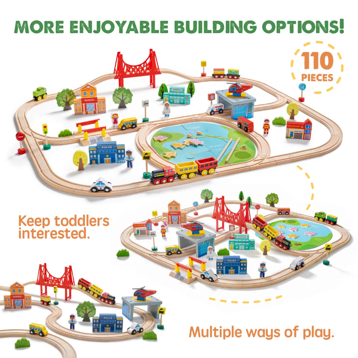 Детские игрушки Tiny Land 110-Piece Beech Wood Wooden Train Set — фото 9