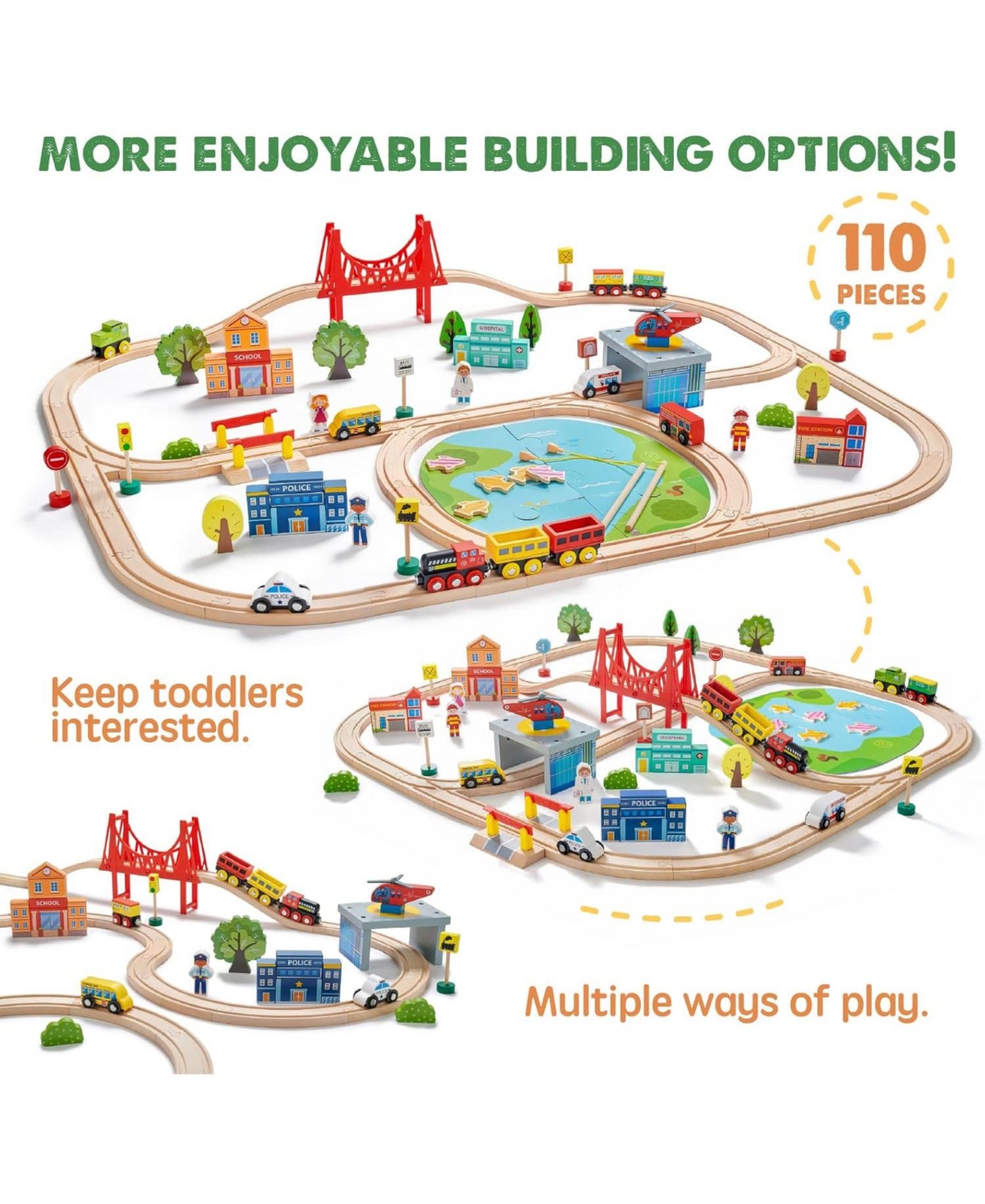 Tiny Land Wooden Train Set 110 Pcs