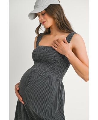Maternity Ribbed Knit Square Neck Smocked Sleeveless Romper