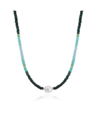 Emerald Ombre Bead Pearl Necklace 14K Yellow Gold