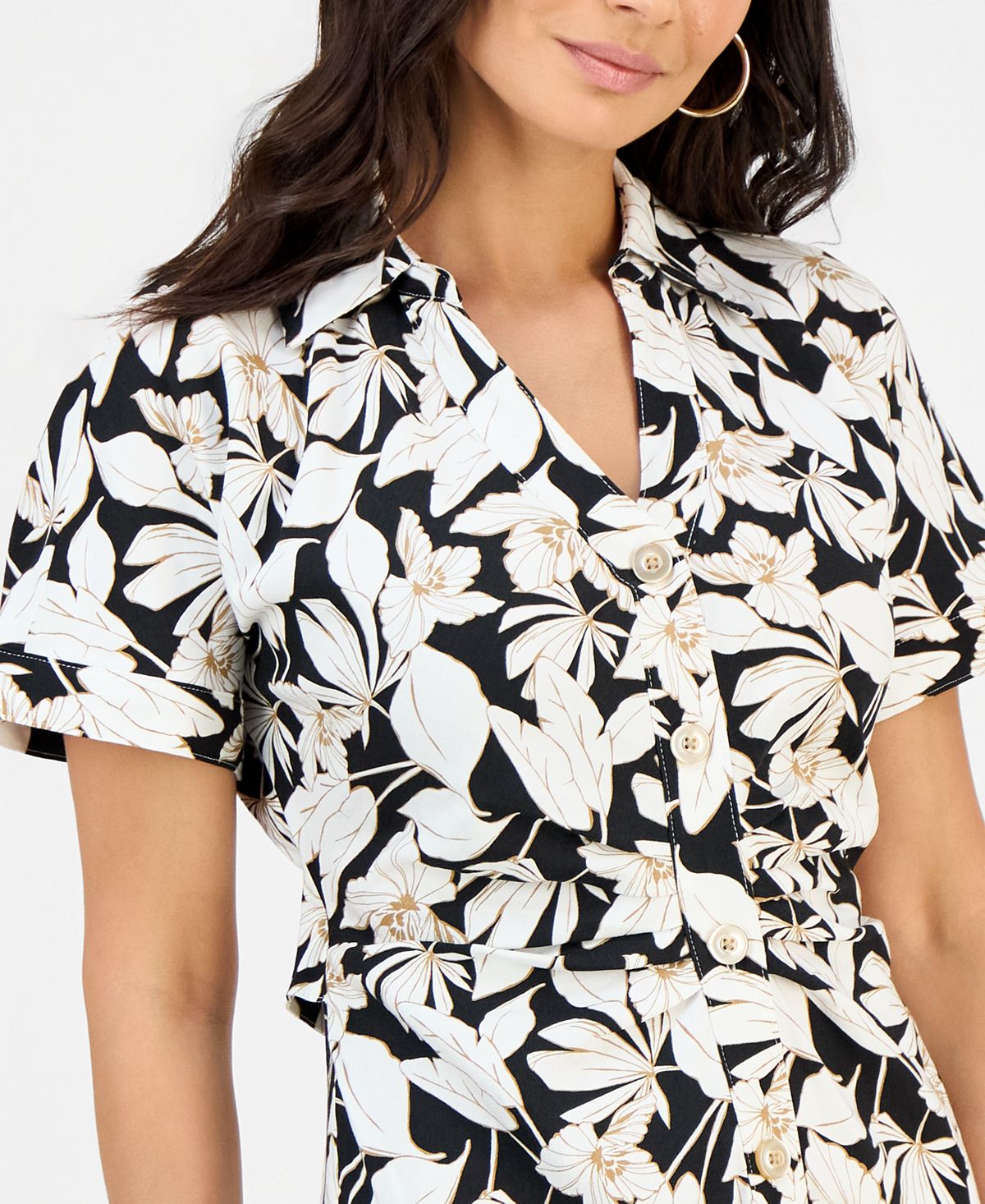 I.N.C. International Concepts Women's Printed Linen-Blend Midi Shirt Dress, Macy's Exclusive view 5 — MAYCSS fashion products