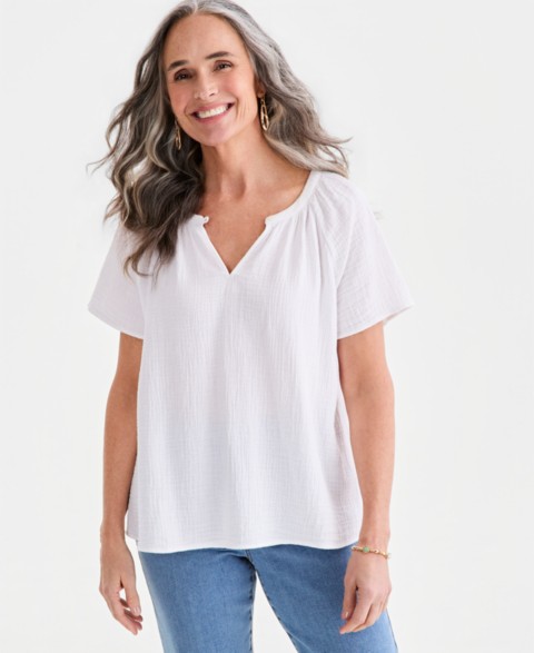 Женские Style & Co Petite Cotton Gauze Flutter-Sleeve Top