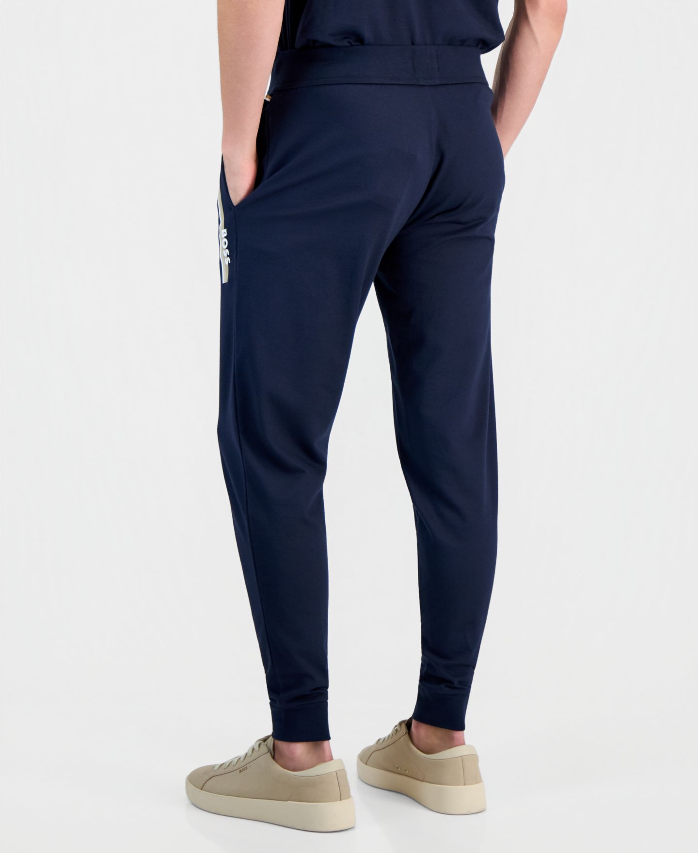 Мужские брюки Hugo Boss French Terry Cotton Authentic Drawstring, цвет: Тёмный синий — фото 3