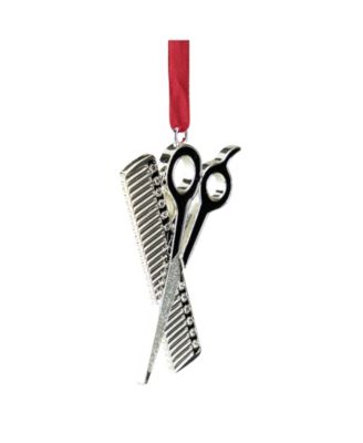 Plated Barber Scissors and Comb Christmas Tree Ornament with European Crystals