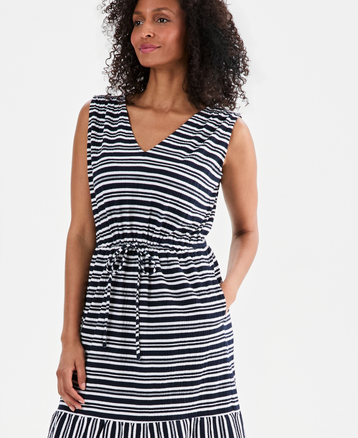 Style & Co Women's Striped Tie-Waist Midi Dress, Macy's Exclusive