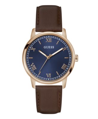 Men's Rose Gold-Tone Brown Leather Watch, 40mm