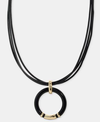 Lauren Ralph Lauren Color Ring Leather Pendant Necklace - Black