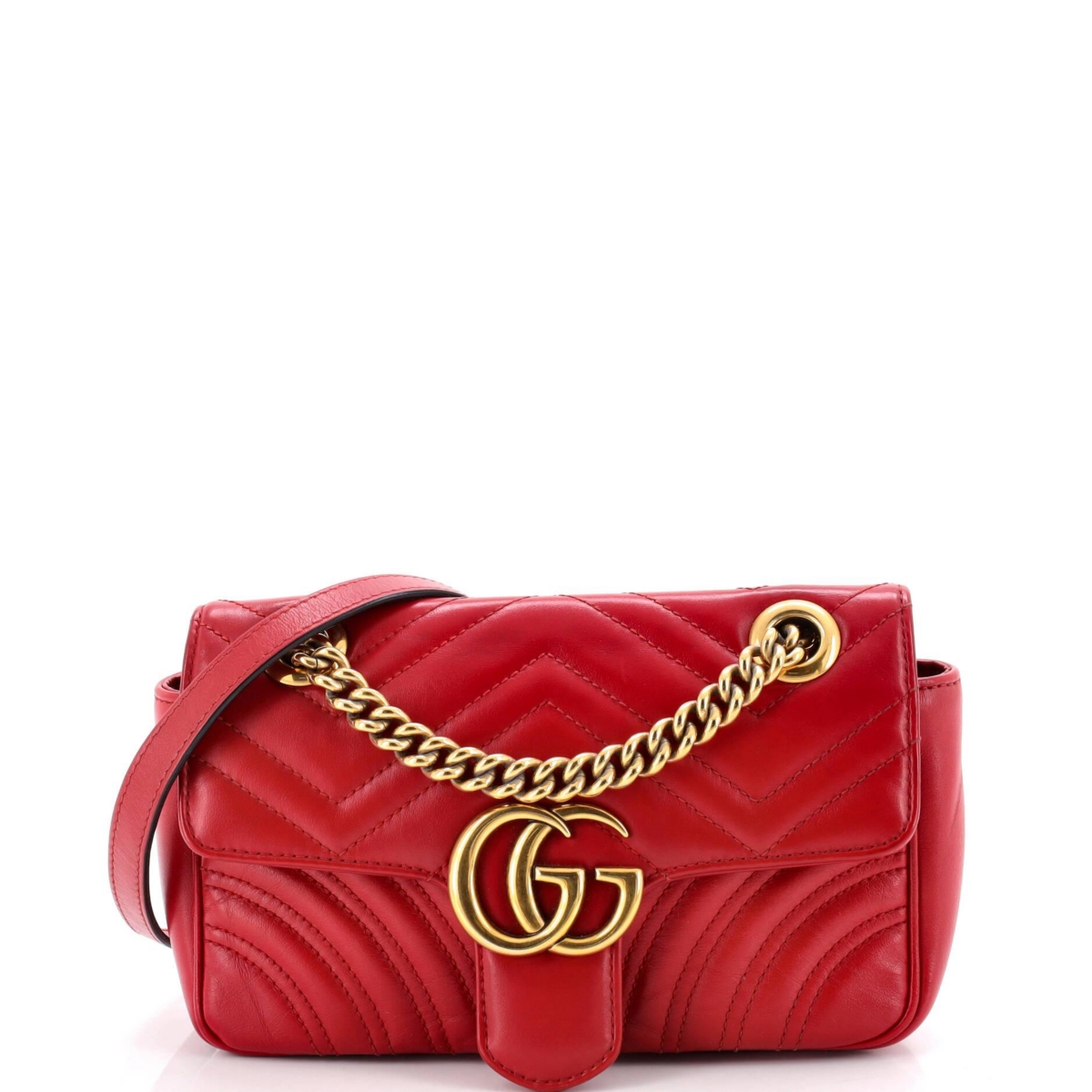 Pre-Owned Gucci Mini Gg Marmont Flap Bag Matelasse Leather - Red