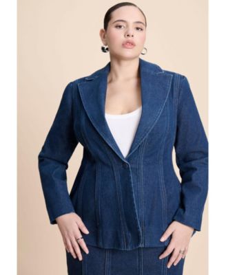 Women's Seamed Denim Peplum Blazer