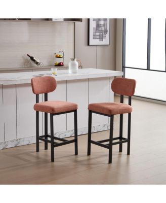 Modern Bar Stools Set of 2 - Upholstered Counter Height Chairs with Metal Legs and Adjustable Foot Nails for Kitchen Island, Home Bar