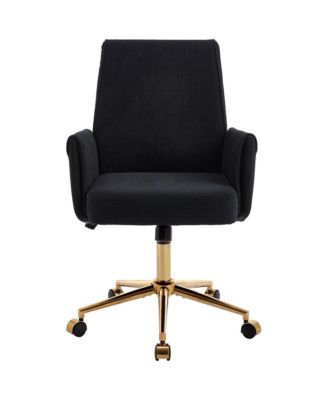 Striped Velvet Office Chair - Adjustable Ergonomic Desk Chair, Computer Chair with High Back, Gold Base and Wheels for Home Office