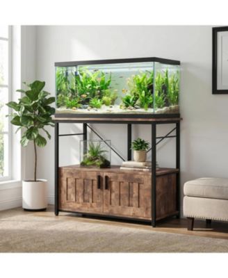 Heavy Duty Aquarium Stand for 40-50 Gallon Fish Tank - Metal & Wood Storage Cabinet - Supports 660lbs - Space for Accessories - Stylish Home