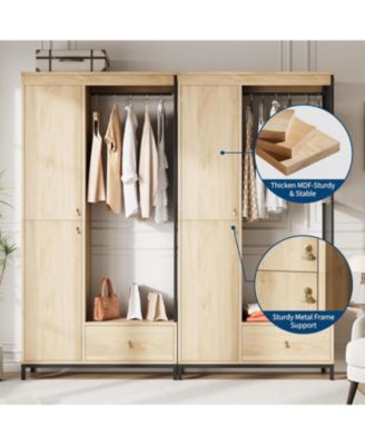 78.9" Armoire Wardrobe Closet with Shelves and Hanging Rod, Large Fixed Compartment for Bedding & Luggage, Open Design of the Hanging Area