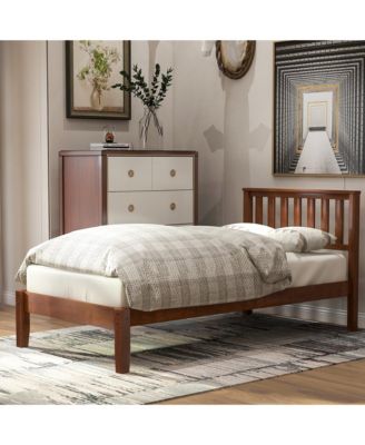 Walnut Wood Platform Bed with Headboard 100 Pine Wood Construction and 6 Support Legs