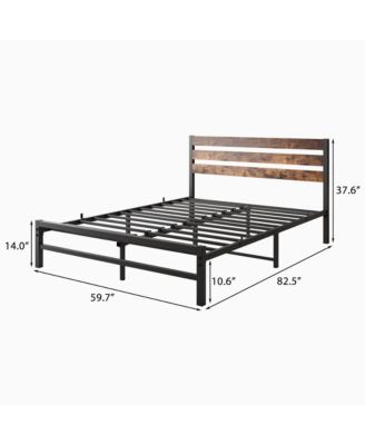 Platform Bed Rustic Wood Headboard Metal Slats Storage