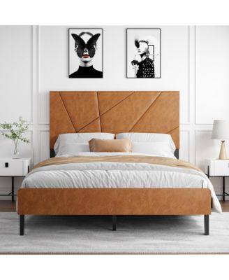 Full Size Metal Platform Bed Vintage Brown Under Bed Storage No Box Spring Needed