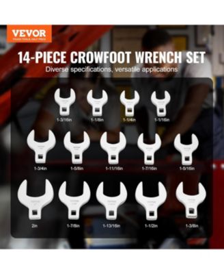 Crowfoot Wrench Set, 1/2" Drive 14-Piece SAE (1-1/16" - 2") Crows Foot Wrench Set with Storage Tray, 40CR Material with Laser Etched Sizing