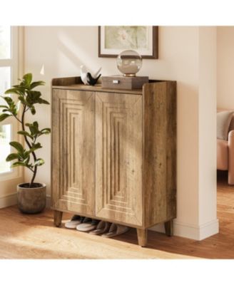Shoe Cabinet with Doors and Wood Legs, 5-Tier Shoe Storage Cabinet with 4 Adjustable Shelves