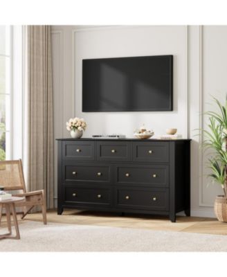 7 Drawer Dresser for Bedroom, 54" Wide Dresser with Deep Drawers and Metal Knobs, Modern Large Wooden Chests of Drawers for Entryway