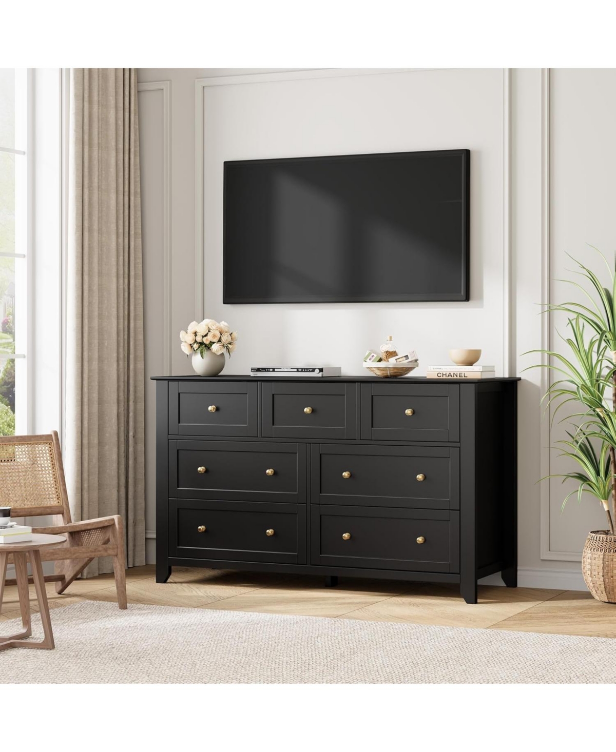 gaomon 7 Drawer Dresser for Bedroom, 54" Wide with Deep Drawers and Metal Knobs, Modern Large Wooden Chests of Entryway