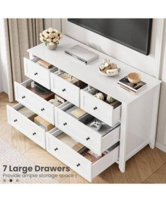 7 Drawer Dresser for Bedroom, 54" Wide Dresser with Deep Drawers and Metal Knobs, Modern Large Wooden Chests of Drawers for Entryway