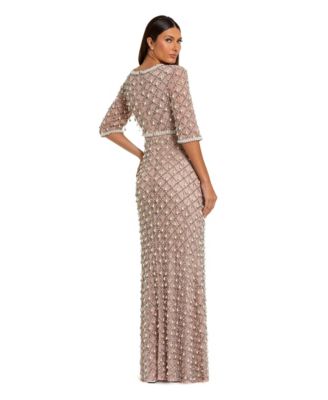 Women's Pearl and Crystal Embellished Evening Gown
