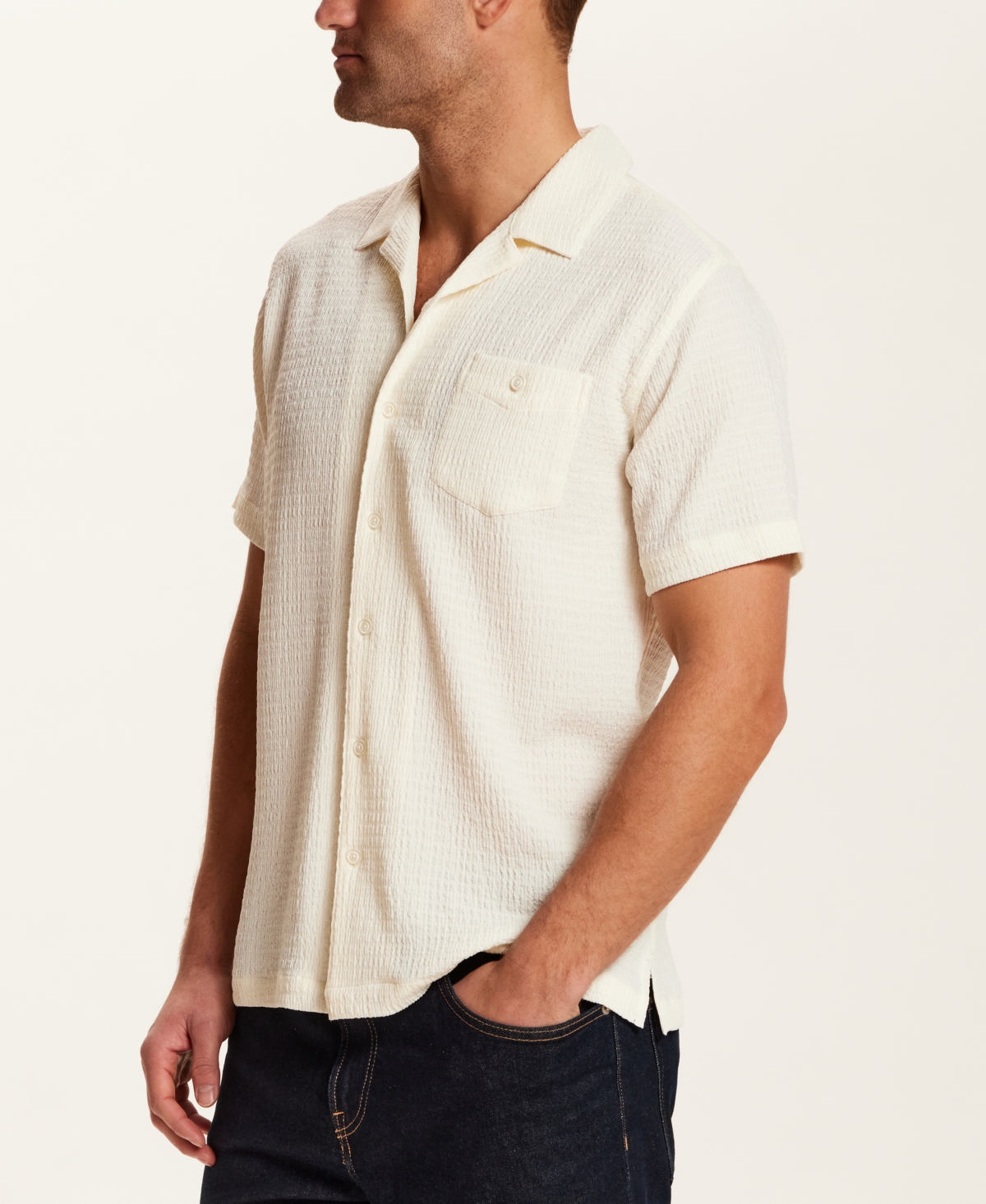 Vintage & Black Men's Crinkle Texture Camp Collar Shirt