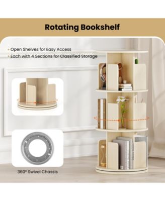 3-Tier Rotating Bookshelf with Dividers and Anti-falling