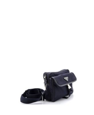 Buckle Front Pocket Flap Messenger Bag Re-Nylon with Saffiano Leather