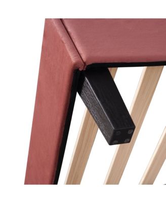 Upholstered Platform Bed Flower Pattern Velvet Headboard Bean Paste Red No Box Spring Needed