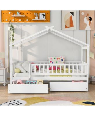 Twin Size Wooden House Bed Two Drawers
