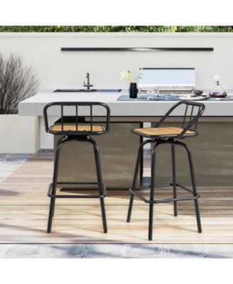 Set of 2 Swivel Bar Stools with Backrest and Footrest