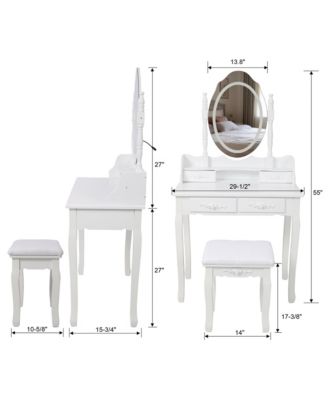 Princess Vanity Desk Set - Wooden Makeup Vanity Table with Mirror, Cushioned Stool and 4 Storage Drawers for Girls Bedroom and Dressing Room