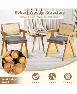 Set of 2 Rattan Accent Chairs with Padded Cushion and Rubber Wood Frame